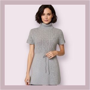 Michael Kors Gray Turtleneck Short Sleeve Drawstring Tunic  Sweater